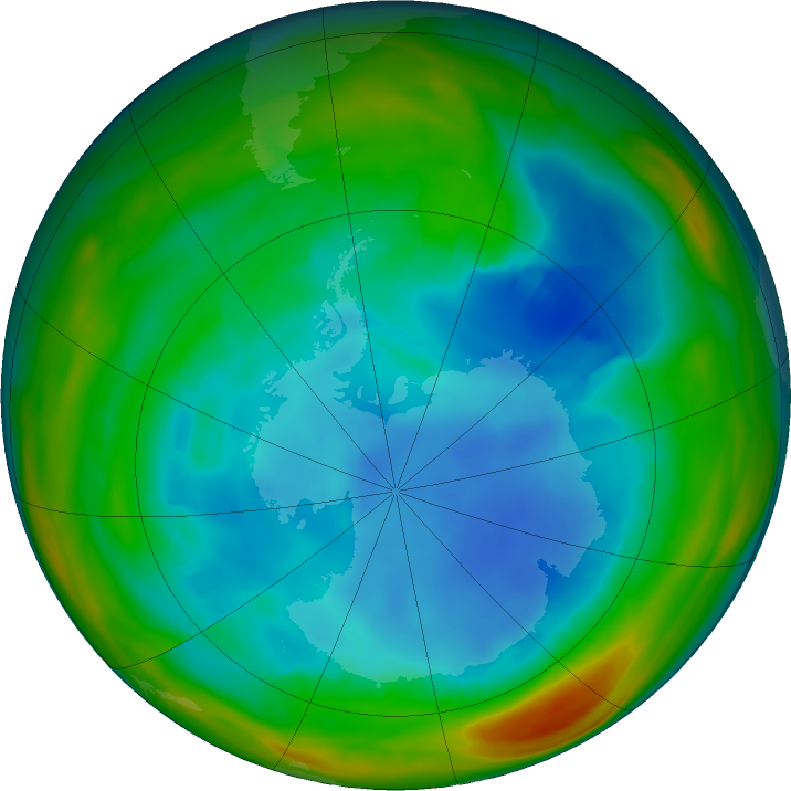Antarctic ozone map for 31 July 2018
